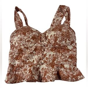 L.I.F.E.‎ Love Is For Eternity 100% Cotton Floral Bustier Peplum Top Rust Small